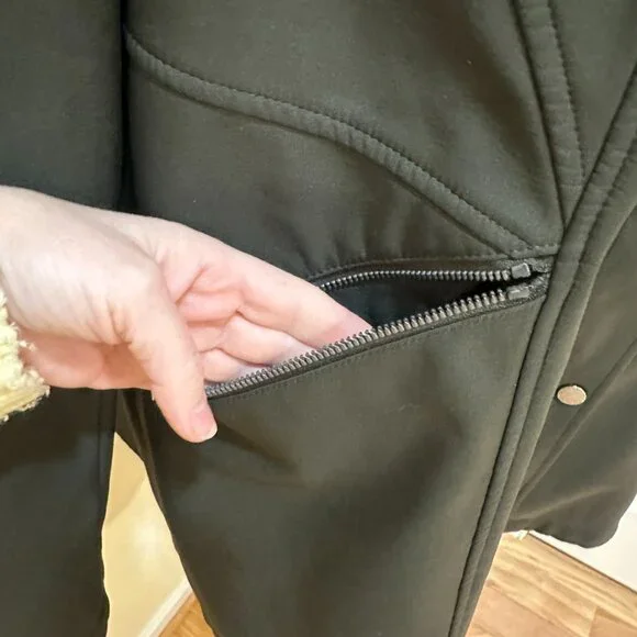 French Connection Softshell Sherpa Lined Hooded Coat Dark Olive Women’s 1X - Picture 13 of 15